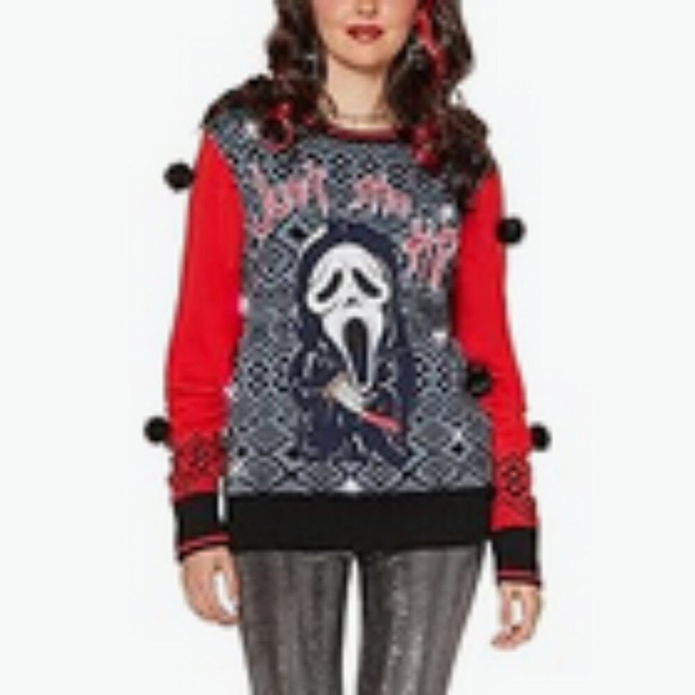 Spencer's Ghost Face Light-Up Just The Tip Christmas Sweater- Medium